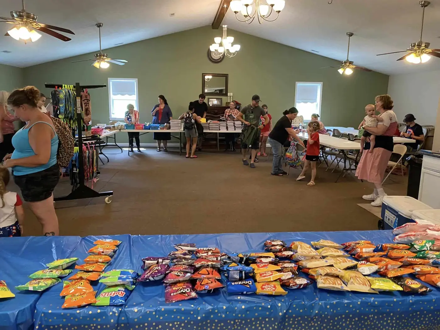 Tables of school supplies at the backpack giveaway