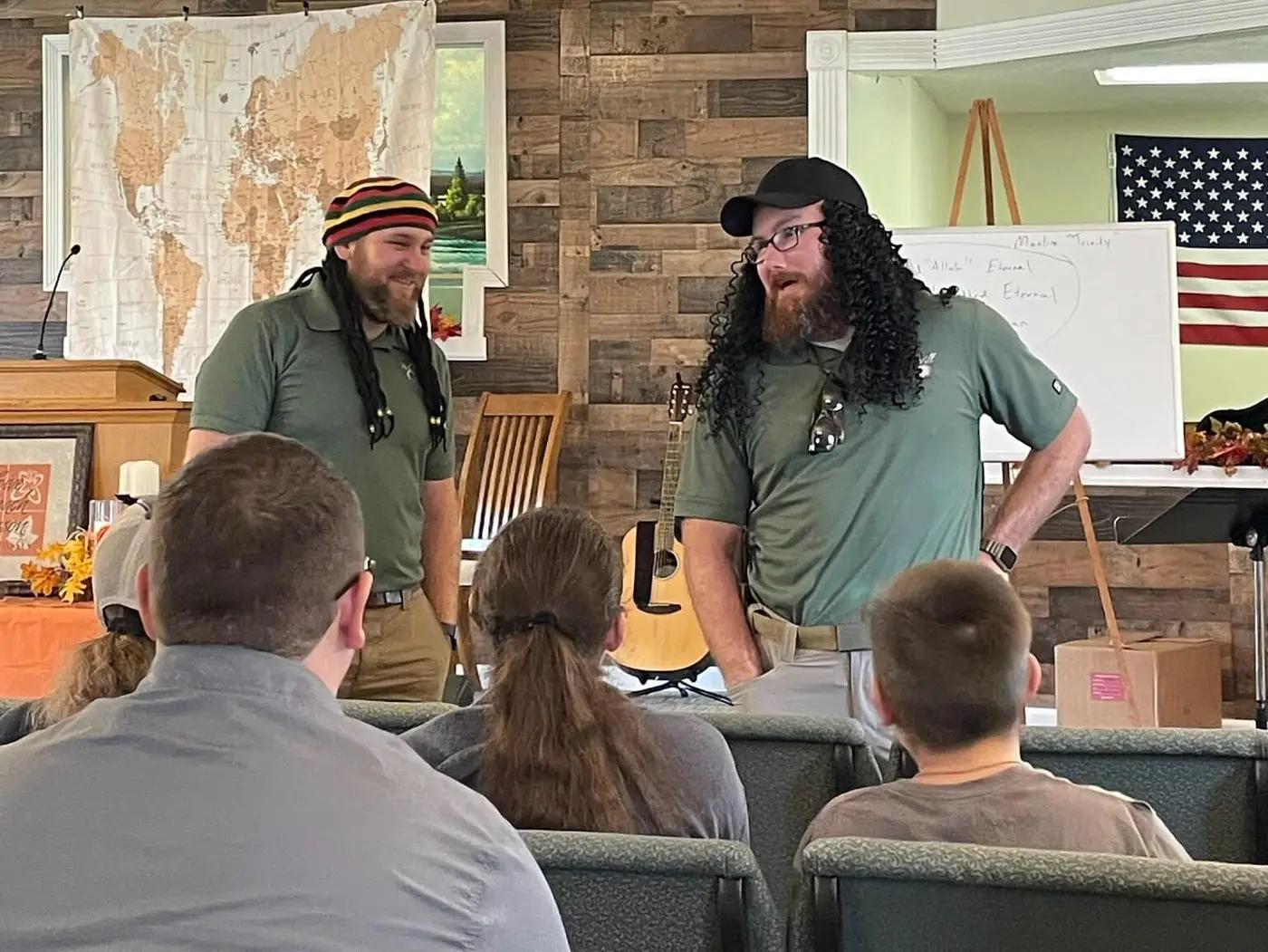 Two men in costume teaching a class at the conference